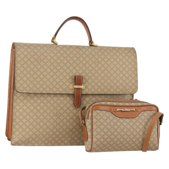 CELINE Macadam Canvas Shoulder Bag PVC Leather 2 Set Beige Auth 173954