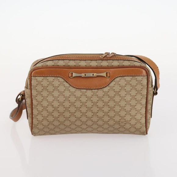 CELINE Macadam Canvas Shoulder Bag PVC Leather 2 Set Beige Auth 173954
