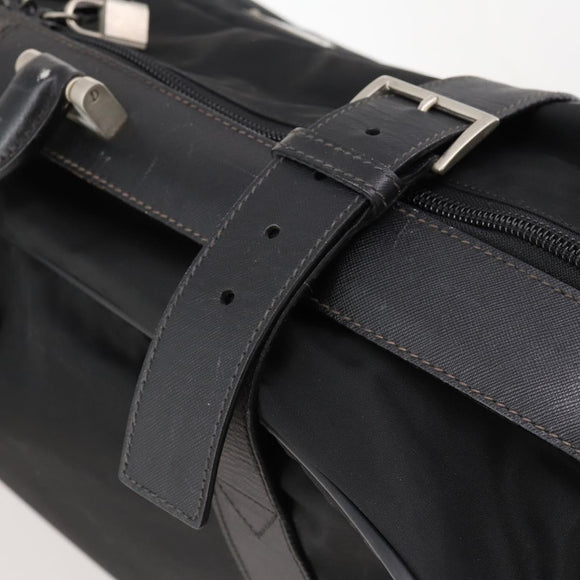 PRADA Boston Bag Nylon Black Silver Auth 173960A