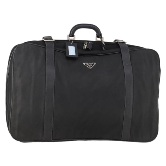 PRADA Boston Bag Nylon Black Silver Auth 173960A