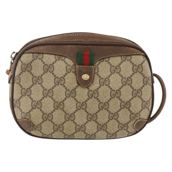GUCCI GG Supreme Web Sherry Line Bag PVC Beige Gold 89 02 066 Auth 173966
