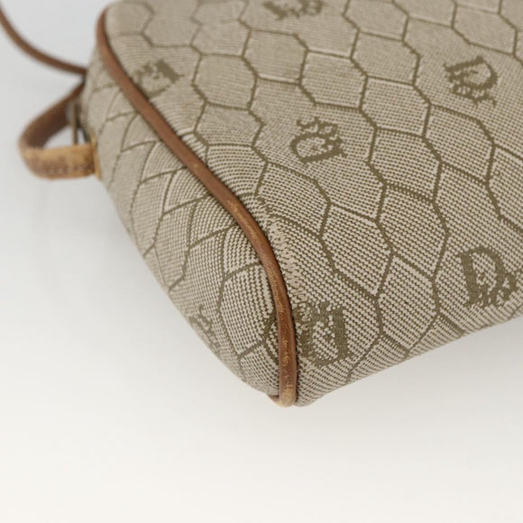 Christian Dior Honeycomb Canvas Shoulder Bag PVC Beige Gold Auth 173969