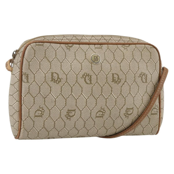 Christian Dior Honeycomb Canvas Shoulder Bag PVC Beige Gold Auth 173969
