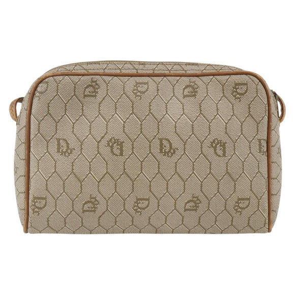 Christian Dior Honeycomb Canvas Shoulder Bag PVC Beige Gold Auth 173969