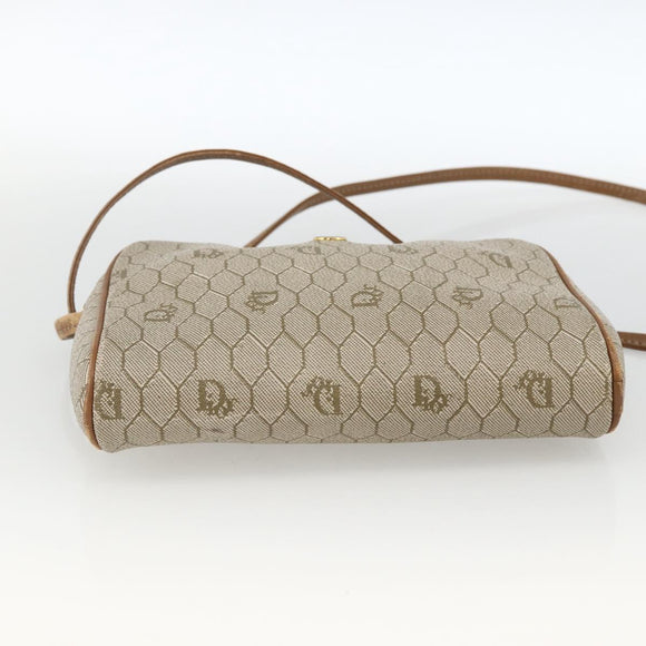 Christian Dior Honeycomb Canvas Shoulder Bag PVC Beige Gold Auth 173969