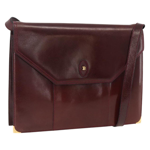 BALLY Shoulder Bag Leather Bordeaux Gold Auth 173972