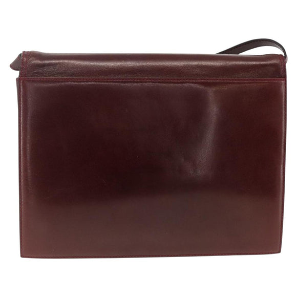 BALLY Shoulder Bag Leather Bordeaux Gold Auth 173972