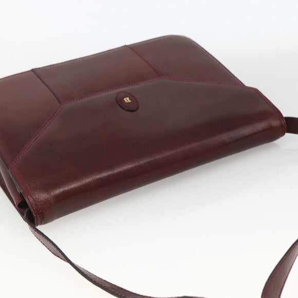 BALLY Shoulder Bag Leather Bordeaux Gold Auth 173972