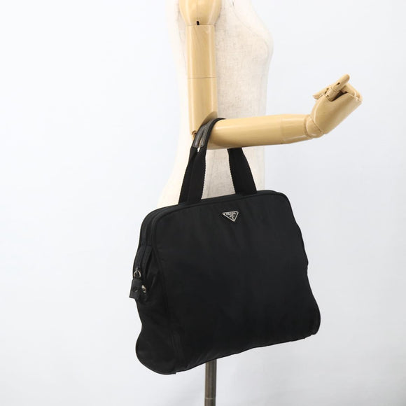 PRADA Hand Bag Nylon Black Silver Auth 173987