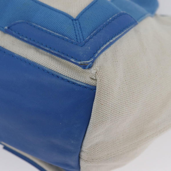 BALENCIAGA Cabas Bag Canvas Leather Light Beige Light Blue 339933 Auth 173988