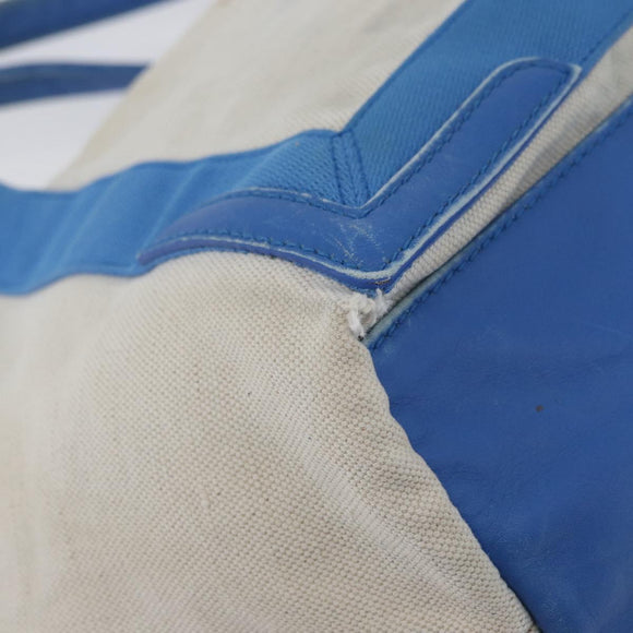 BALENCIAGA Cabas Bag Canvas Leather Light Beige Light Blue 339933 Auth 173988