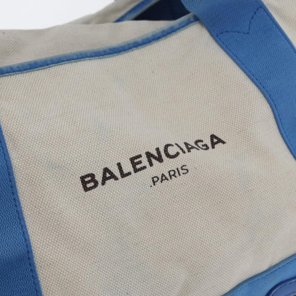 BALENCIAGA Cabas Bag Canvas Leather Light Beige Light Blue 339933 Auth 173988