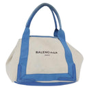 BALENCIAGA Cabas Bag Canvas Leather Light Beige Light Blue 339933 Auth 173988-13