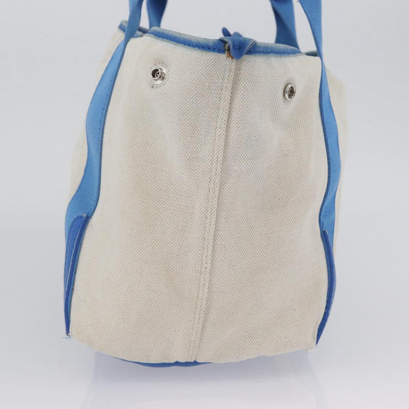 BALENCIAGA Cabas Bag Canvas Leather Light Beige Light Blue 339933 Auth 173988