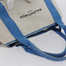 BALENCIAGA Cabas Bag Canvas Leather Light Beige Light Blue 339933 Auth 173988-7