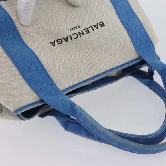 BALENCIAGA Cabas Bag Canvas Leather Light Beige Light Blue 339933 Auth 173988