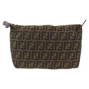 FENDI Zucca Canvas Pouch Black Brown Auth 173991-13