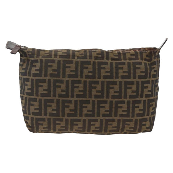 FENDI Zucca Canvas Pouch Black Brown Auth 173991