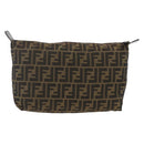 FENDI Zucca Canvas Pouch Black Brown Auth 173991-2