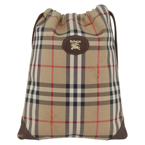 Burberrys Nova Check Pouch Canvas Beige Auth 173994