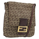 FENDI Zucchino Canvas Shoulder Bag Beige Gold Auth 173996-1