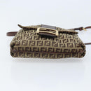 FENDI Zucchino Canvas Shoulder Bag Beige Gold Auth 173996-5