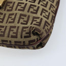 FENDI Zucchino Canvas Shoulder Bag Beige Gold Auth 173996-14