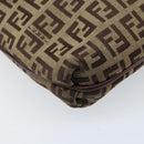 FENDI Zucchino Canvas Shoulder Bag Beige Gold Auth 173996-15