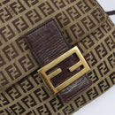 FENDI Zucchino Canvas Shoulder Bag Beige Gold Auth 173996-18