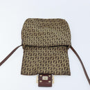 FENDI Zucchino Canvas Shoulder Bag Beige Gold Auth 173996-19