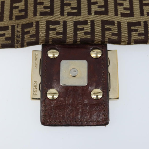 FENDI Zucchino Canvas Shoulder Bag Beige Gold Auth 173996
