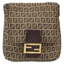 FENDI Zucchino Canvas Shoulder Bag Beige Gold Auth 173996-13