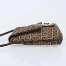 FENDI Zucchino Canvas Shoulder Bag Beige Gold Auth 173996-4