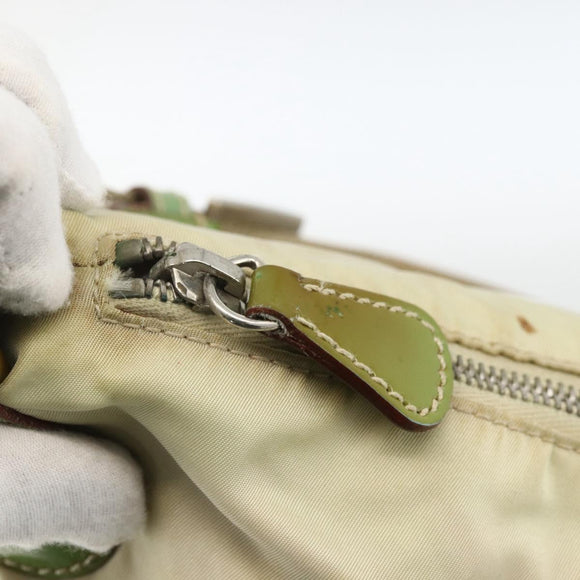 PRADA Shoulder Bag Nylon Beige Green Silver Auth 173997