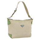 PRADA Shoulder Bag Nylon Beige Green Silver Auth 173997-1