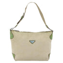 PRADA Shoulder Bag Nylon Beige Green Silver Auth 173997-13
