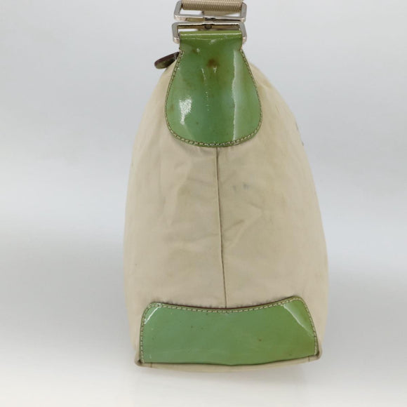 PRADA Shoulder Bag Nylon Beige Green Silver Auth 173997