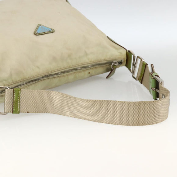 PRADA Shoulder Bag Nylon Beige Green Silver Auth 173997