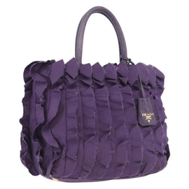 PRADA Hand Bag Nylon Leather Purple Gold Auth 173998