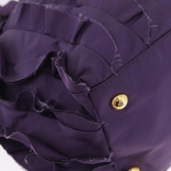 PRADA Hand Bag Nylon Leather Purple Gold Auth 173998