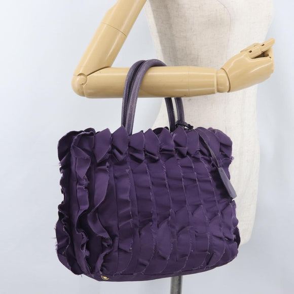 PRADA Hand Bag Nylon Leather Purple Gold Auth 173998
