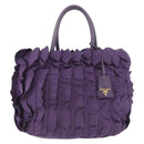 PRADA Hand Bag Nylon Leather Purple Gold Auth 173998-13