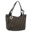 FENDI Zucca Canvas Hand Bag Black Brown Auth 174003-1