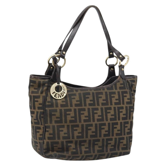 FENDI Zucca Canvas Hand Bag Black Brown Auth 174003