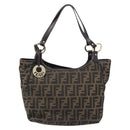 FENDI Zucca Canvas Hand Bag Black Brown Auth 174003-13