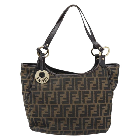 FENDI Zucca Canvas Hand Bag Black Brown Auth 174003
