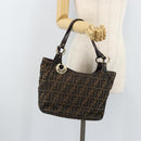 FENDI Zucca Canvas Hand Bag Black Brown Auth 174003-22