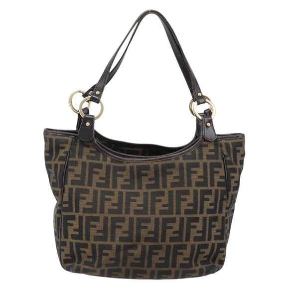 FENDI Zucca Canvas Hand Bag Black Brown Auth 174003