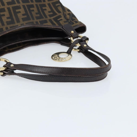 FENDI Zucca Canvas Hand Bag Black Brown Auth 174003