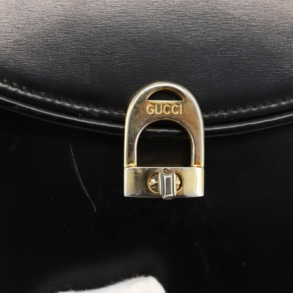 GUCCI Shoulder Bag Leather Black Gold Auth 174014